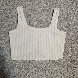 AERIE Cream Ribbed Sleeveless Crop Tank